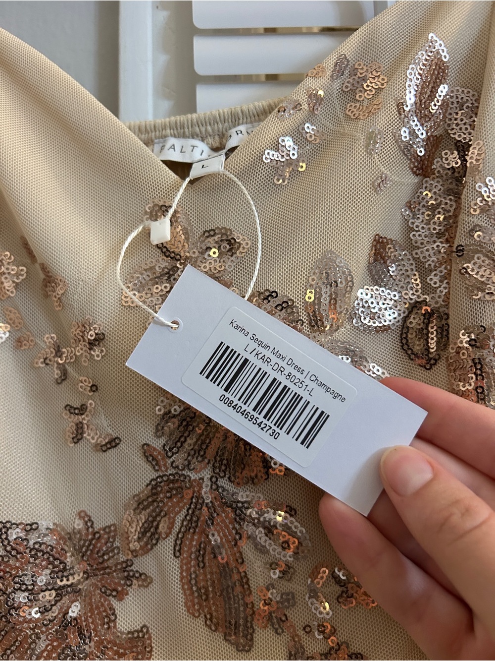 NWT Baltic Born Karina Sequin Maxi Dress Size Large Champagne - Picture 9 of 12